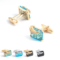 European and American New Men's French Style Cufflinks, Silver Square Water Diamond Crystal Zirconia Cufflinks Wholesale