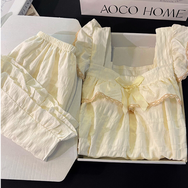 Pajamas Women's Summer with Chest Pad Wear-Free Bra Comfortable and Non-Sense Cute Japanese Style Outer Wearing Home Clothes suit