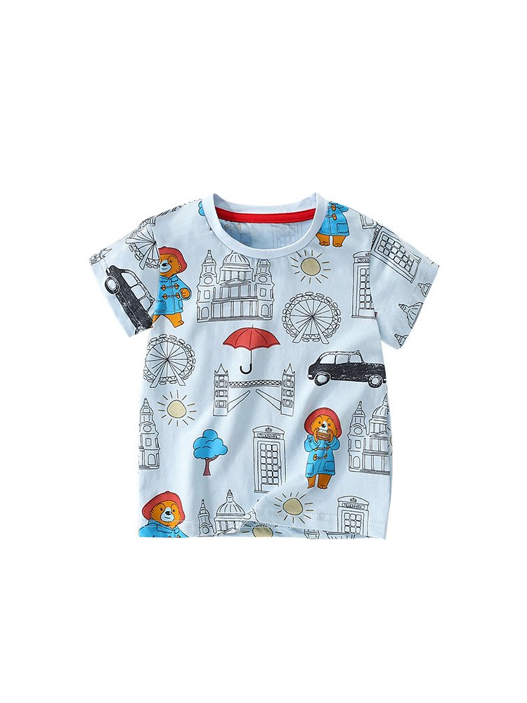 Malwee niños verano nuevo guapo impreso cuello redondo camisa casual manga corta europeo y americano niños camiseta superior