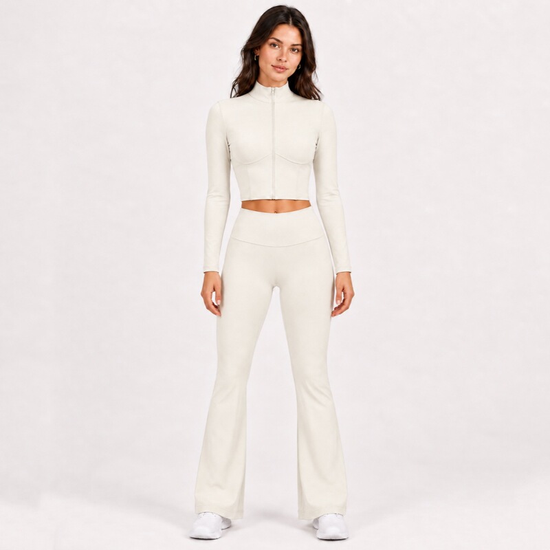 New Style Flared Yoga Pants with Peach-Shaped Butt Lift, High-Waisted Yoga Jacket with Stand-Up Collar and Zipper, Yoga Outfit Set New Style Flared Yoga Pants with Peach-Shaped Butt Lift, High-Waisted Yoga Jacket with Stand-Up Collar and Zipper, Yoga Outfit Set