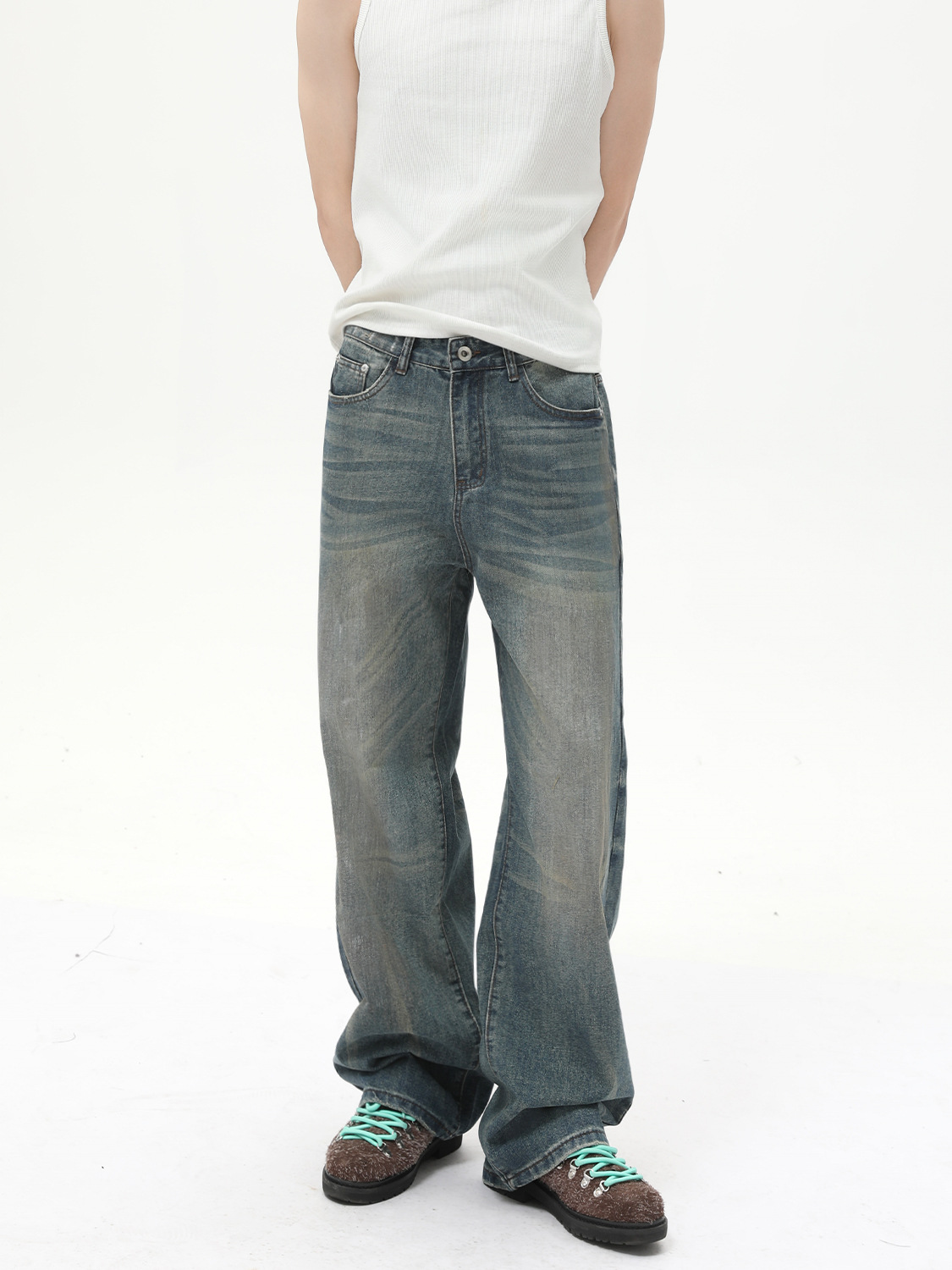 MTLCLOTHES Ropa de hombre | Vaqueros casuales rectos de pierna ancha lavados retro lavados