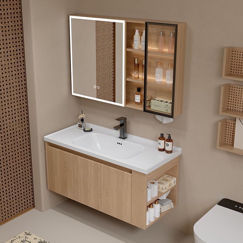 Log-Style Bathroom Cabinet Combination Side Storage Ceramic Integrated Wash Basin Honeycomb Aluminum Japanese Bathroom Washstand Log-Style Bathroom Cabinet Combination Side Storage Ceramic Integrated Wash Basin Honeycomb Aluminum Japanese Bathroom Washstand