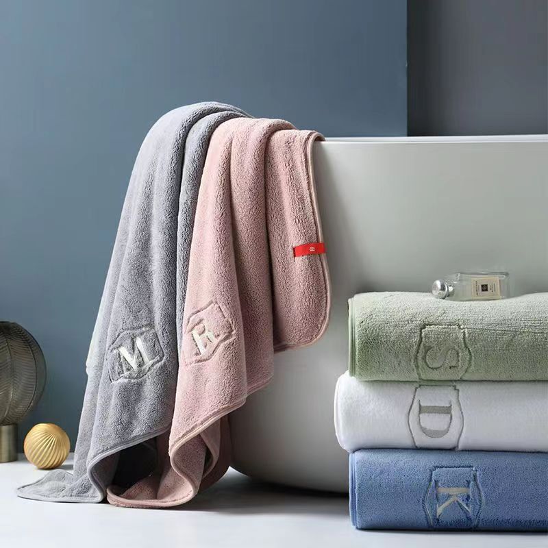 Coral fleece extra-large thick bath towel plain embroidery face washing household couple soft towel lint-free absorbent quick-drying Coral fleece extra-large thick bath towel plain embroidery face washing household couple soft towel lint-free absorbent quick-drying