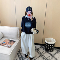 3669长袖2025秋新款女宽松字母刺绣Polo领韩版个性T恤即墨卫衣