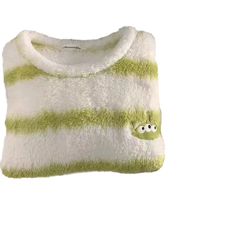 Tres ojos de coral veludo pareja pijama mujer otoño invierno manga larga calentamiento grueso hombre dibujos animados casera conjunto de ropa de casa
