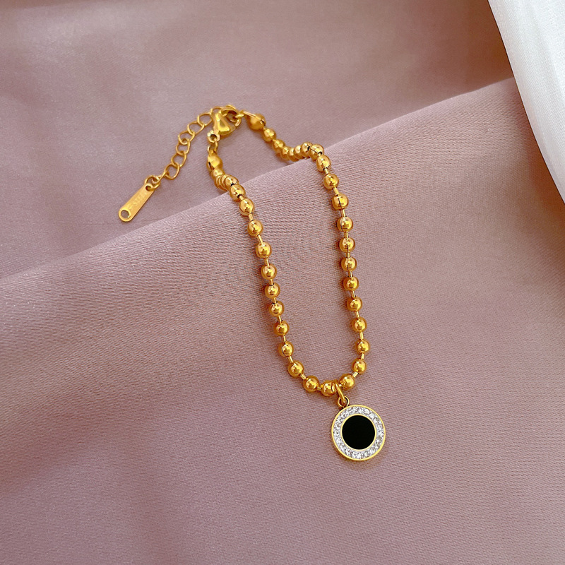 Titanium Steel Bead Chain Bracelet With Agate And Diamond Details_voghion.com
