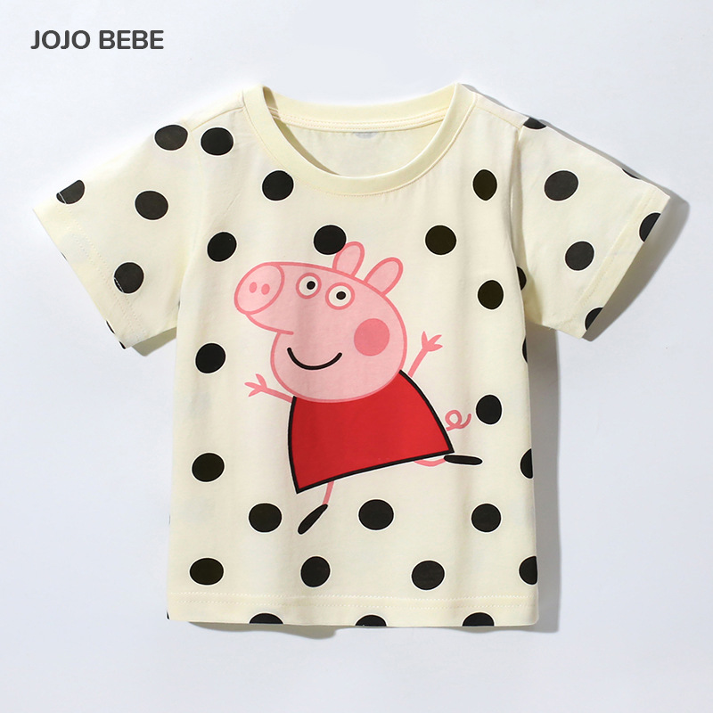 JOJO BEBE ropa para niños europeos y americanos verano nueva marca ropa para niños Camiseta cuello redondo algodón manga corta Camiseta de niña de dibujos animados