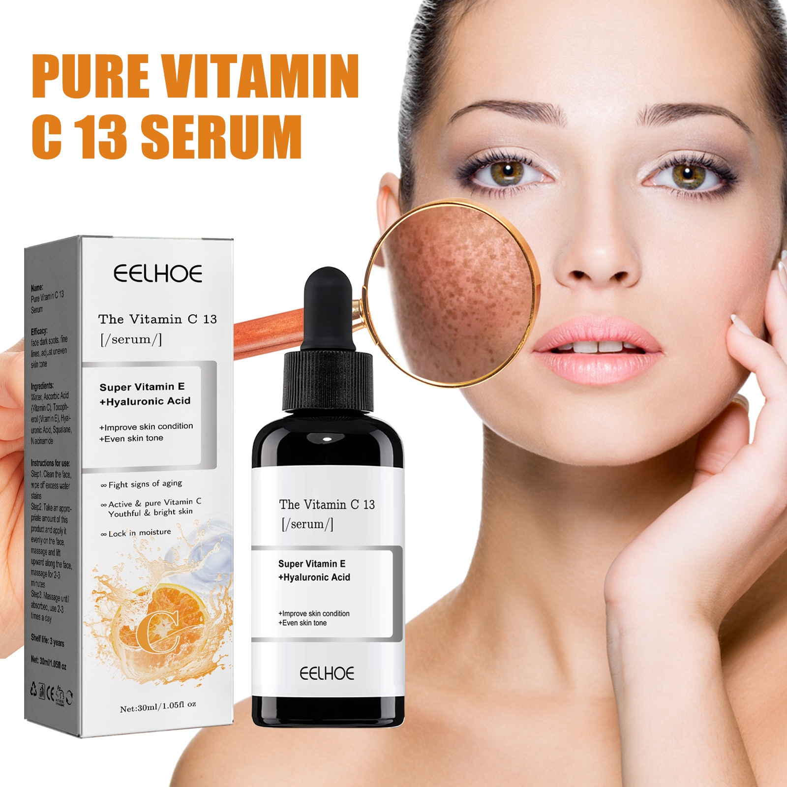 Vitamin-C-Gesichtsbehandlung zur Aufhellung des Hauttons, zur Befeuchtung, zum Verblassen stumpfer Haut und zur Reparatur der Essenz._voghion.com