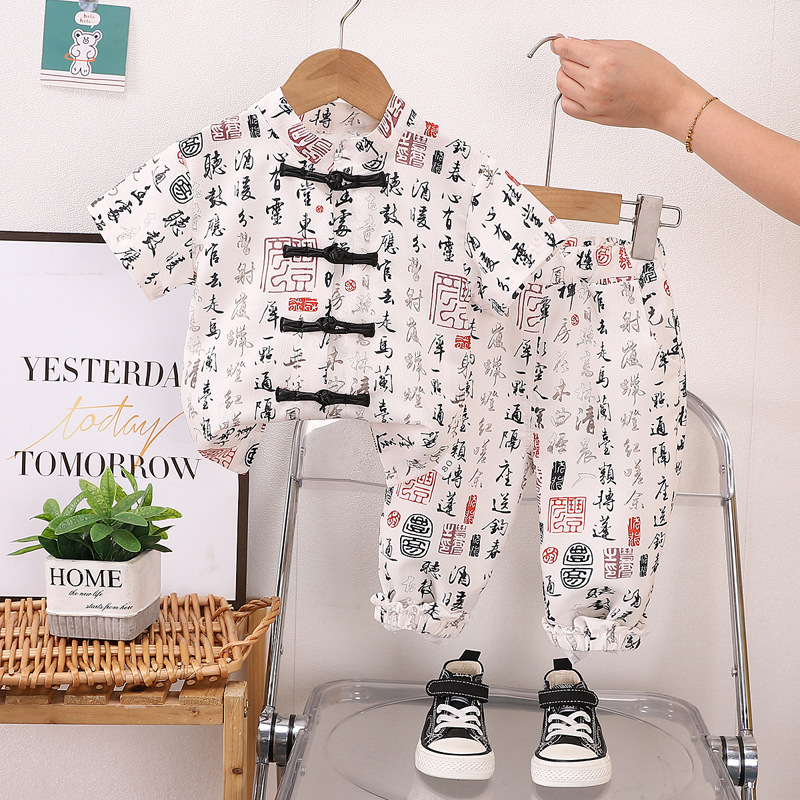 Niños nuevos trajes chinos de verano estilo chino para niños y niñas nuevos trajes chinos de verano para bebés delgados mangas cortas image 6