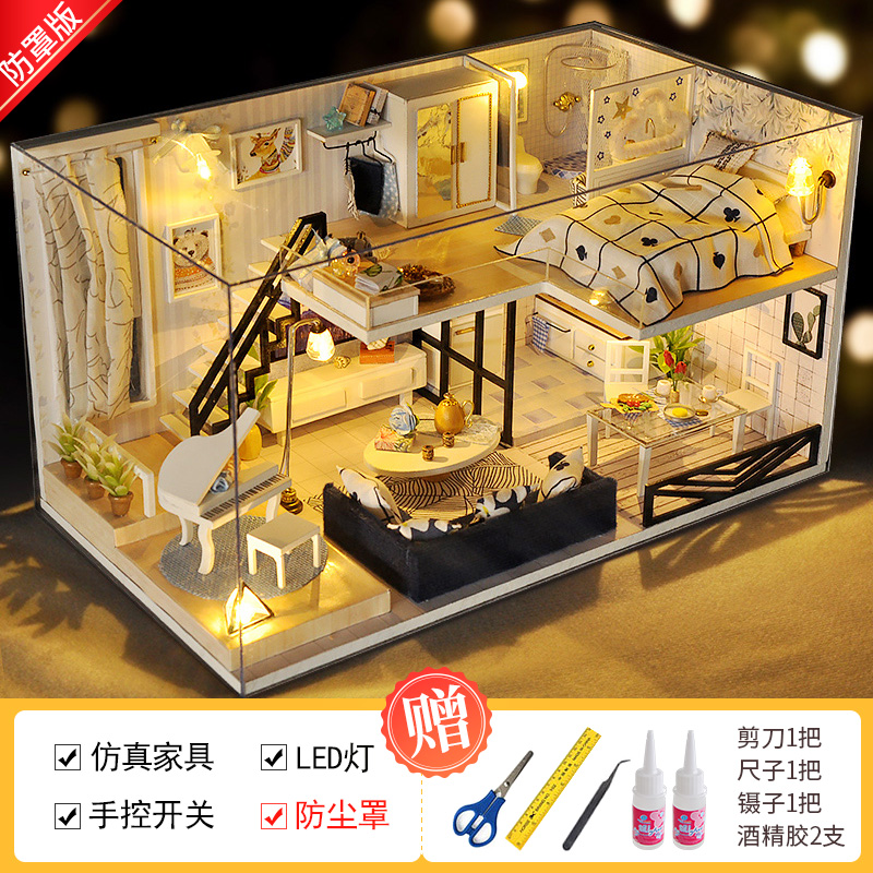 DIY chalet loft villa hecha a mano modelo de casa pequeña ensamblaje arquitectura juguetes regalos de cumpleaños llenos