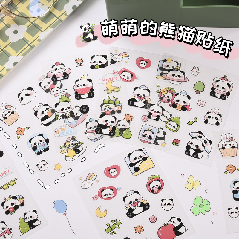 Caricatura adorable pegatinas de panda PET transparente impermeable material de decoración de la caja del teléfono móvil de los estudiantes taza de agua pegatinas DIY