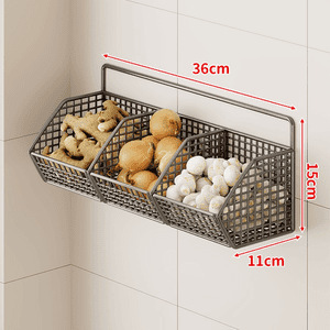玉ねぎ、生姜、ニンニク収納ボックス、キッチン収納ラック、パンチングなし壁掛け調味料野菜バスケット、生姜ニンニク収納バスケット|undefined