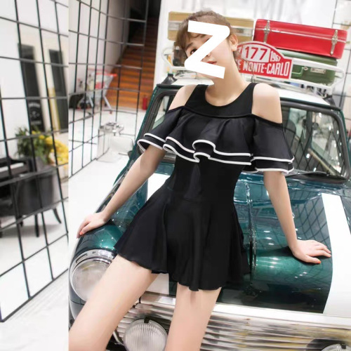 Parent-child swimwear mother and daughter one-piece flat-leg pants that cover the stomach and make you look slimmer Korean-style shoulder-revealing children's swimsuits for girls parent-child swimwear