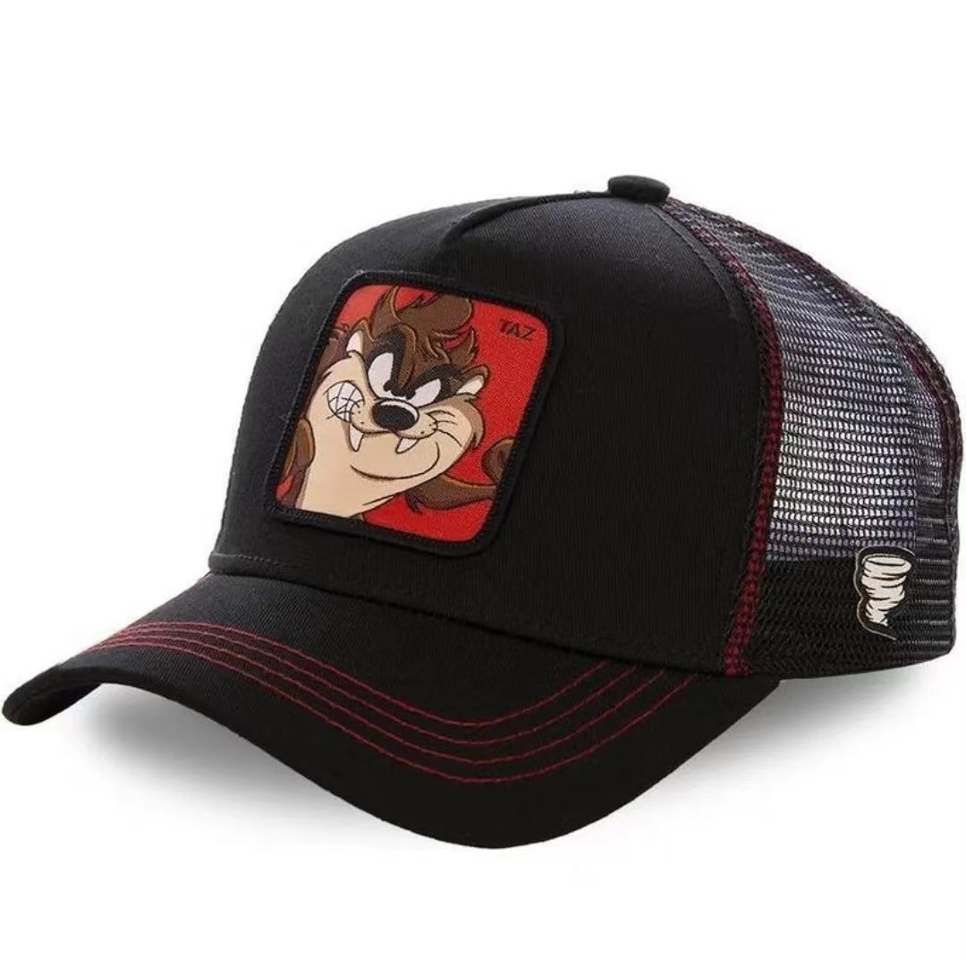 2024 nueva gorra bordada de anime de pato de dibujos animados, gorra de conductor de camión, gorra de béisbol de malla extraña de boca grande