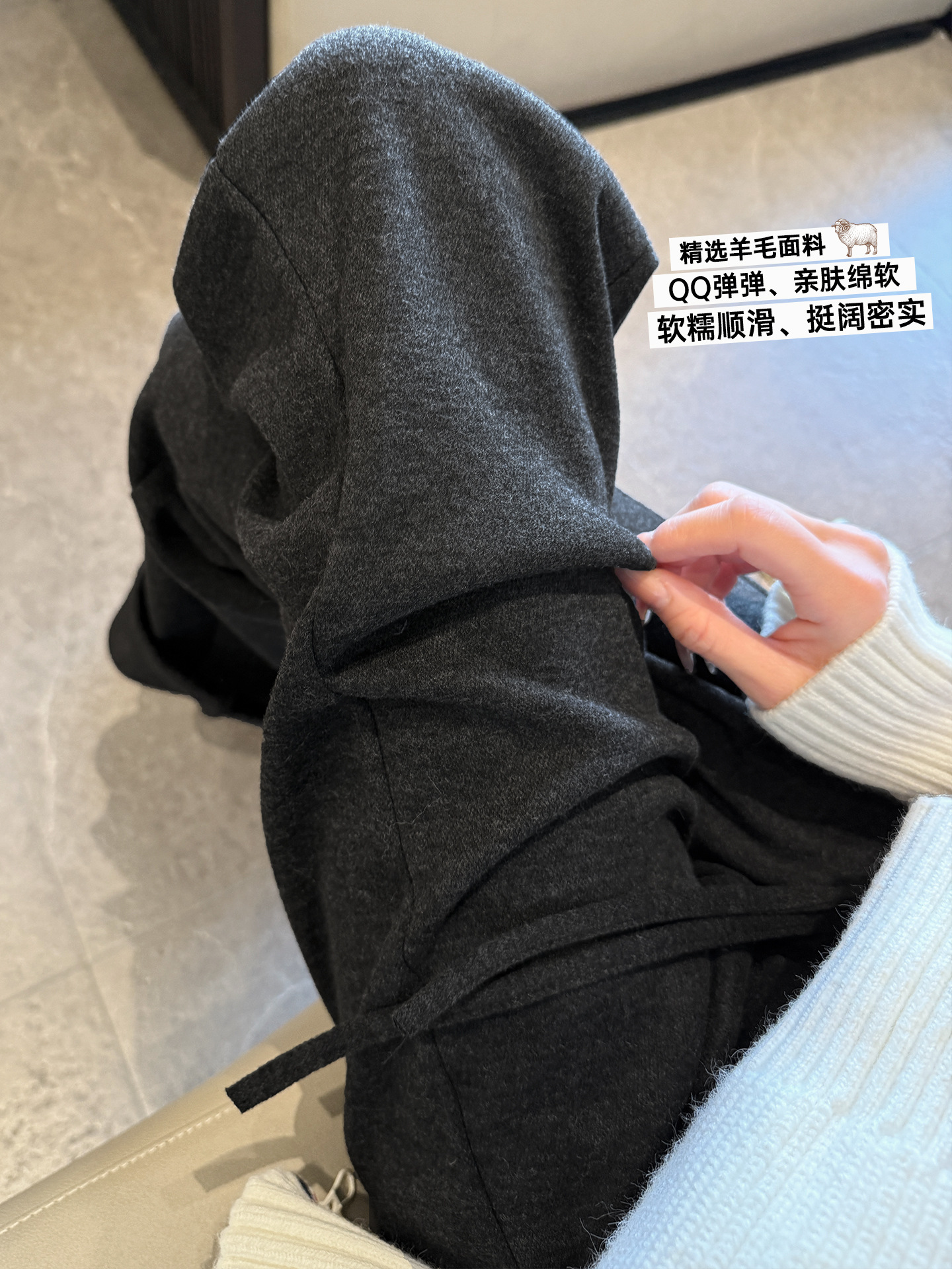 Pantalones de lana gruesas de cintura alta de boquilla de mujer otoño y invierno delgando pantalones de tracción casuales americanos micropantalones image 3
