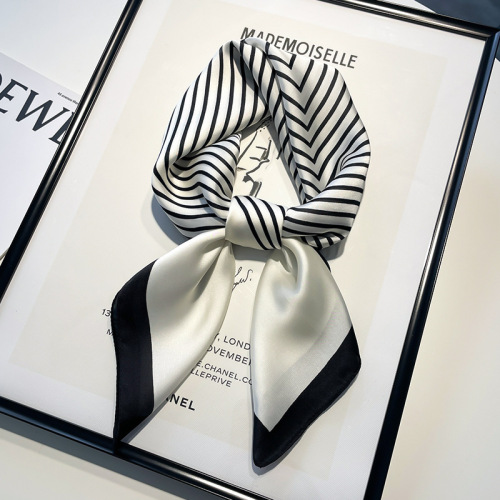 Black and white striped small square scarf silk scarf spring and autumn matching shirt career decoration neck protection neck thin scarf