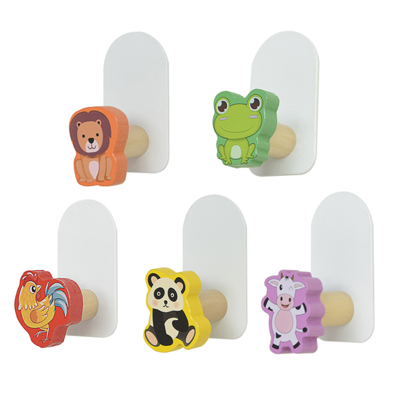 Factory spot cute wooden hook cartoon frog animal hook wholesale non-perforated nail-free sticker glue hook Factory spot cute wooden hook cartoon frog animal hook wholesale non-perforated nail-free sticker glue hook