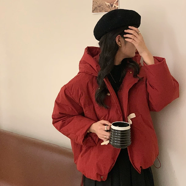 Пуховой куртка с капюшоном в стиле Hooded, японская эстетика, для девочек-подростков, розовый, oversize 2023