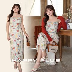 孟夏花海網糸プリント腰ワンピース潤その8965大サイズフランス優雅プリントストラップワンピース