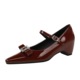 761-H130 Mary Jane women's shoes with a pointed rhinestone bow and a raised height inside, featuring a flat heel and commuting style