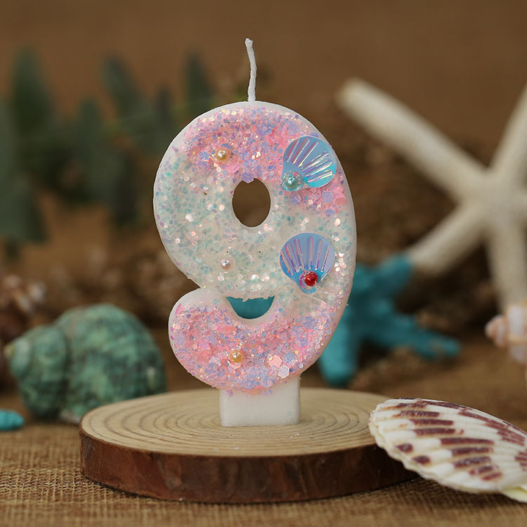 Vela numérica degradada rosa con perlas y conchas, creativa, para Amazon – Producto transfronterizo exclusivo