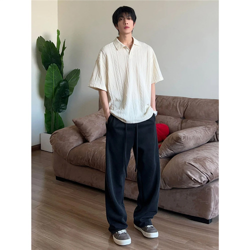 Lazily Trendy Loose Texture Knit Polo Shirt for Men - 2025 Summer Retro Stand-up Collar T-shirt Breathable Old Money Short Sleeve