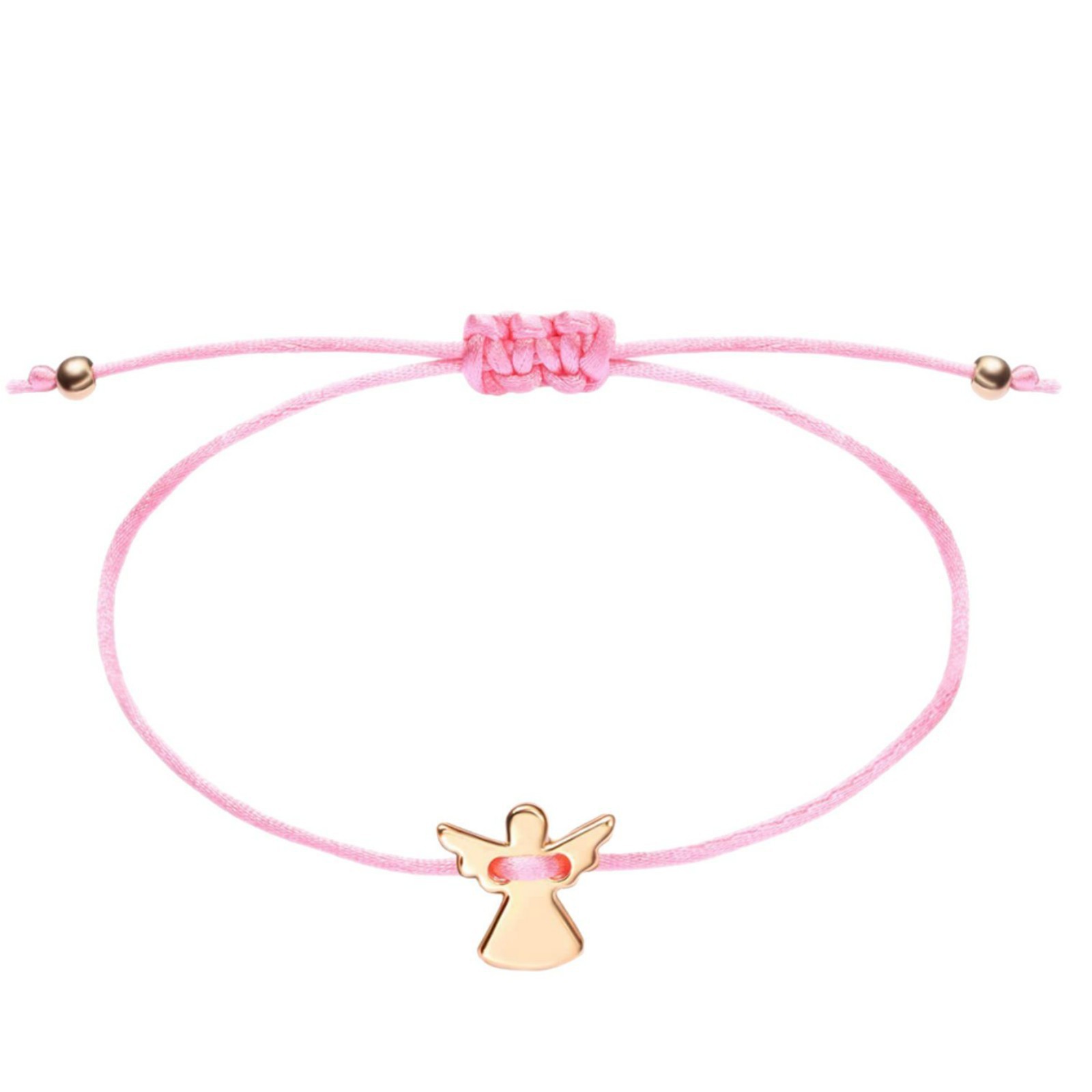 Stainless Steel Angel Bracelet, Gold Angel, Pink Jade Cord, Handmade, Adjustable, Single Cord Angel Bracelet