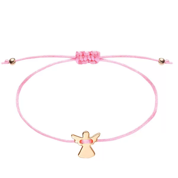 Stainless Steel Angel Bracelet, Gold Angel, Pink Jade Cord, Handmade, Adjustable, Single Cord Angel Bracelet