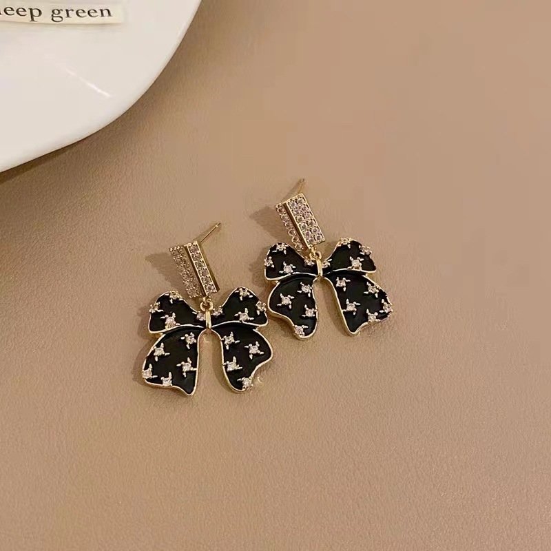 Daily Occasion Alloy Material 1 Pair Elegant Bow Knot Inlay Alloy Rhinestones Drop Earrings