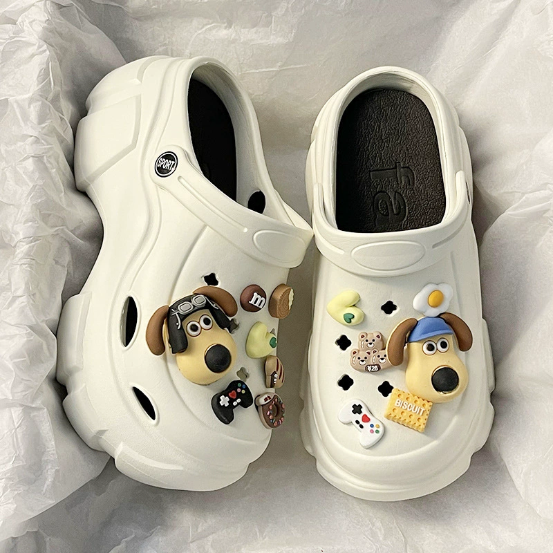 Симпатичные Мультяшные пещерные туфли на толстой подошве, летние женские универсальные туфли с мультяшными собаками, увеличивающие рост, верхняя одежда из ЭВА, сандалии с носком