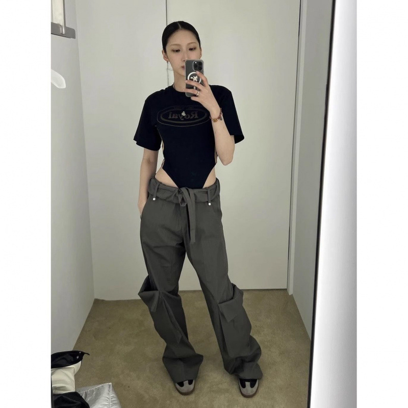 Theopenproduct24 Spring New Yuxu Xin Same Style Low-Waist Loose Hot Girl Large Pocket Cargo Pants for Women