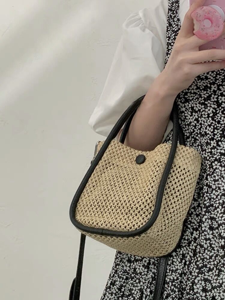 Bolsa de paja francesa 2022 verano nuevo ins artístico fresco bolso de mano casual todo partido hombro bolsa de mensajero