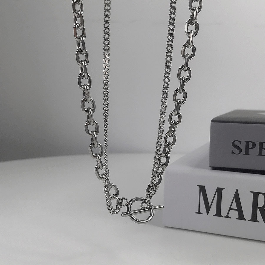 Hip Hop Double Layer Necklace For Men Vintage Titanium Chain_voghion.com