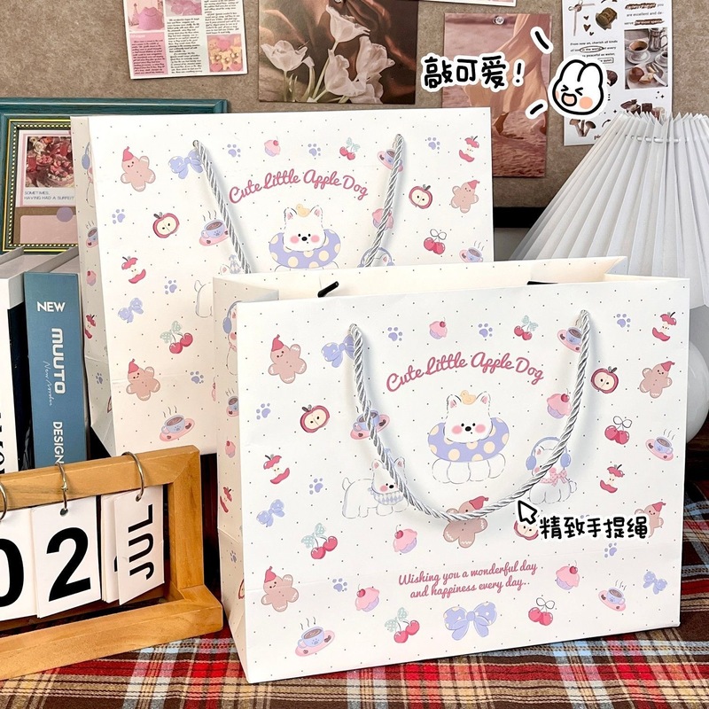 かわいいウエストハイランド犬ギフトバッグ大容量ホワイトカードバッグイン高価値かわいい漫画誕生日ギフト|undefined