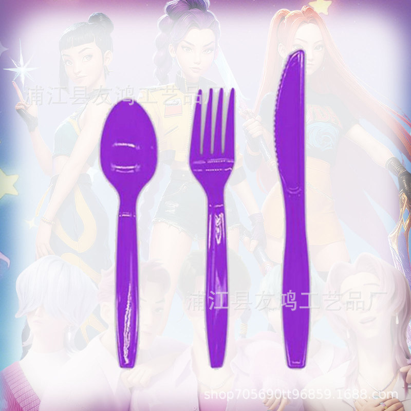 新款猎魔女团生日主题派对装饰餐具生日横幅纸盘纸杯桌布纸巾餐具|undefined