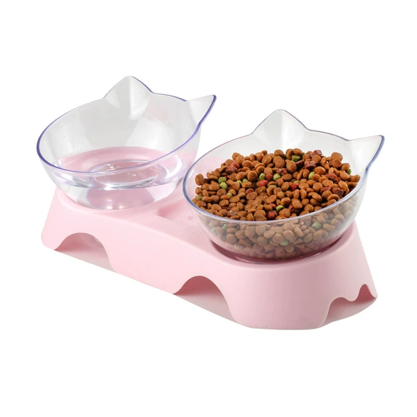 Cat double bowl pink