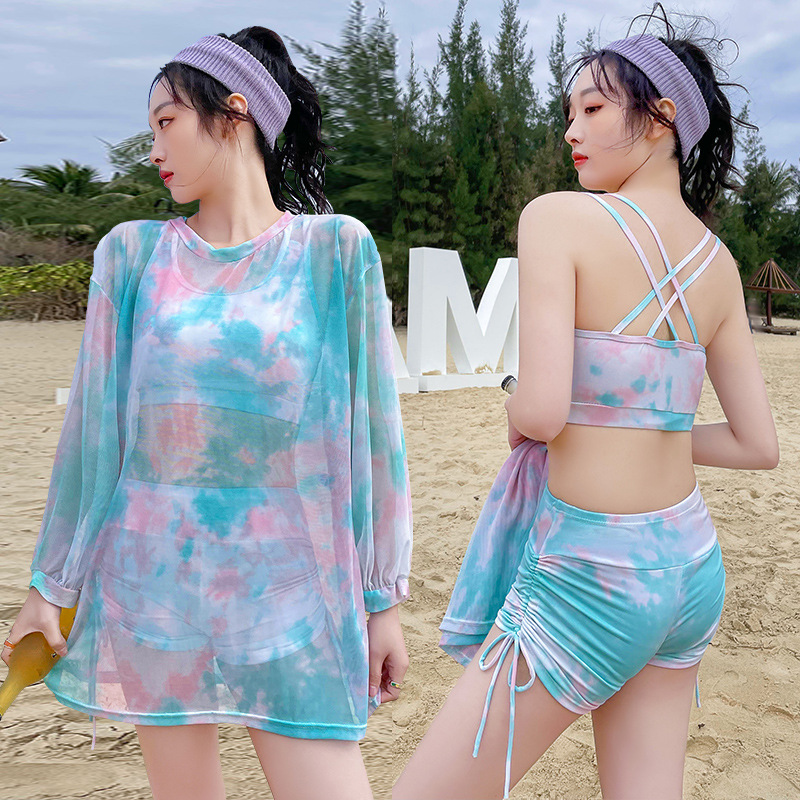 Traje de baño de dos piezas traje de tres piezas de Deportes de las mujeres conservadoras traje de baño de empuje de pecho pequeño traje de baño de adelgazamiento conservador