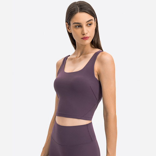 Autumn and winter new style U-shaped beautiful back yoga vest with chest pad, skin-friendly nude sports bra for women in Europe and America