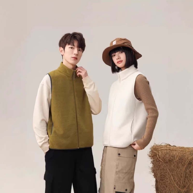 Foreign Trade Export Brand Unisex Spring and Autumn Stand Collar Fleece Vest Loose Casual Sleeveless Jacket Vest for Women