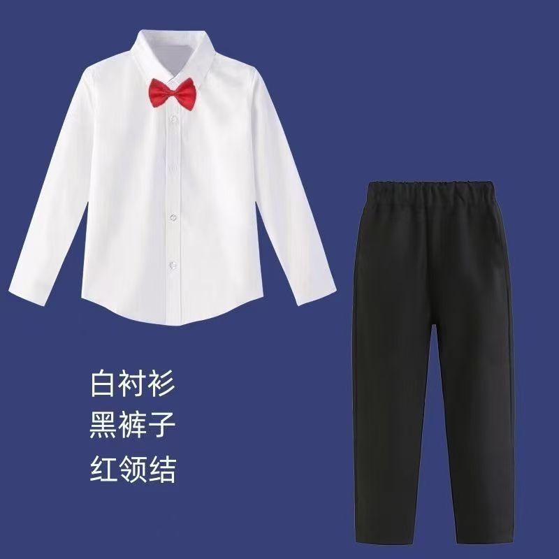 Long-sleeved suit + red bow tie