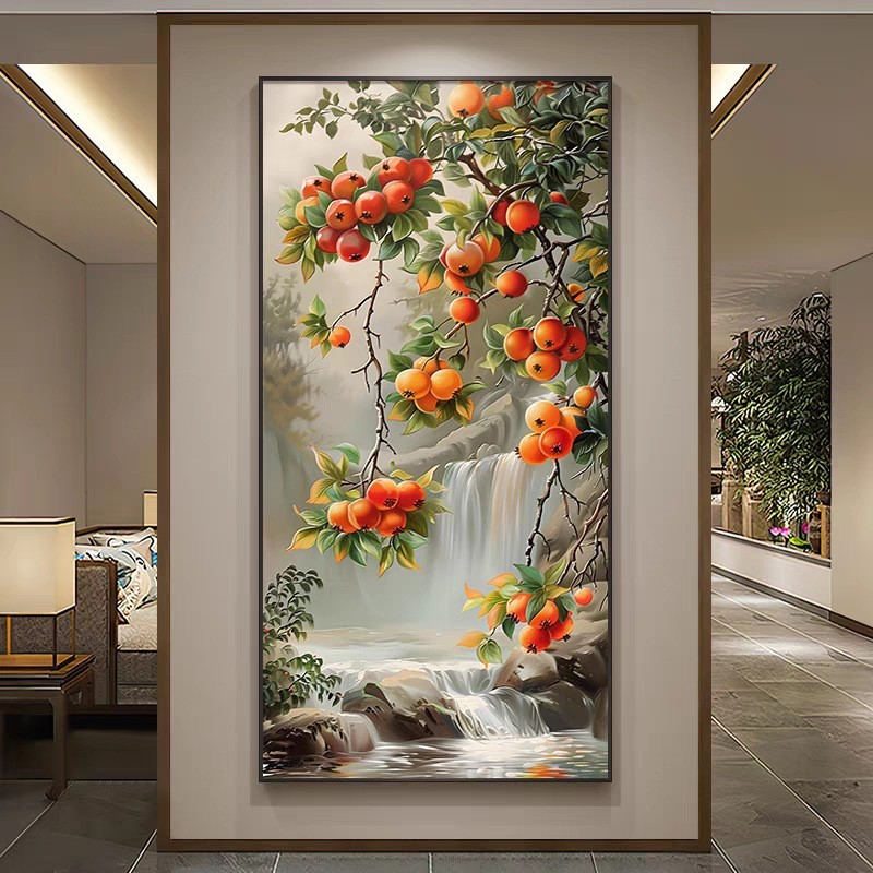 新中式石榴玄関装飾画、廊下掛け絵、玄関壁画、良い意味を持つ九魚図、中国風、国潮風|undefined