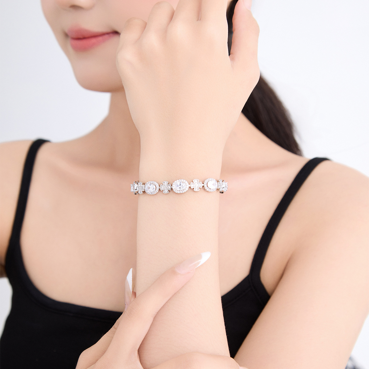 Pulsera de Flores con Gemas, Aleación de Cobre, Galvanizado, para Mujer image 5