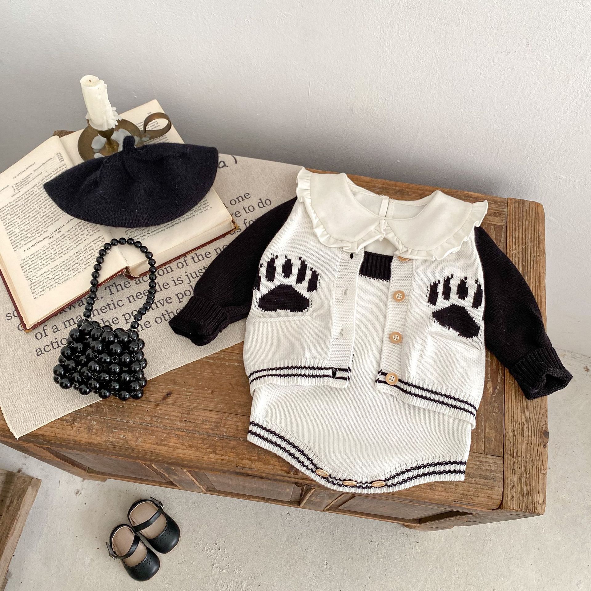 Baba kisgyermek őszi ruhák 2024 férfi és női baba pulóverek panda jacquard kötött hosszú ujjú felső szett_voghion.com