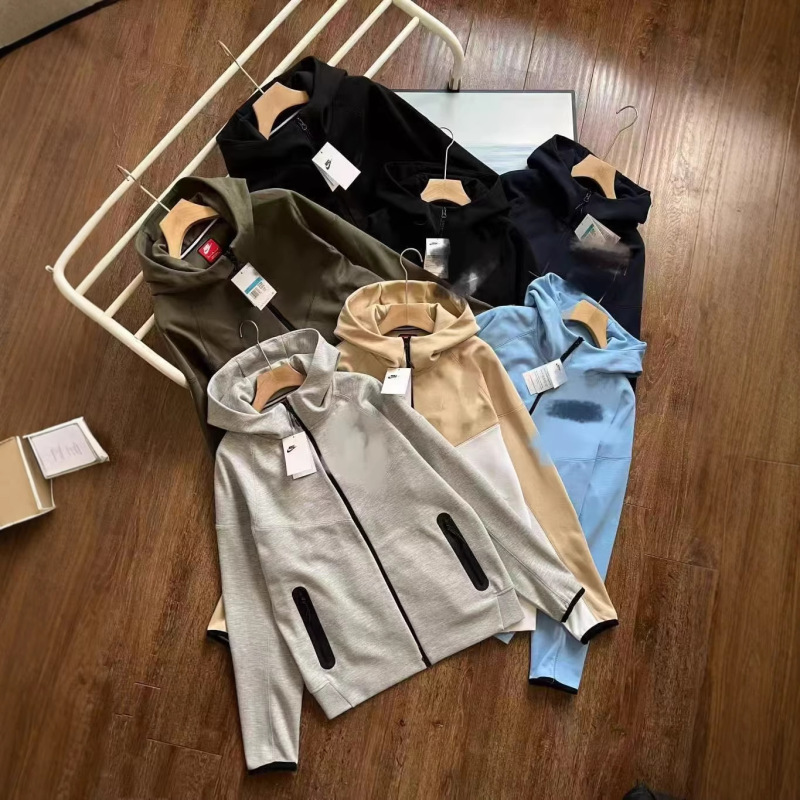 Cross-Border In-Stock Spring and Autumn Tech Fleece Letter-Printed Laminated Pocket Sports Jacket Couple's Style