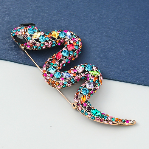 alloy color set auger drill serpentine colorful snake brooch girl lovely pin Europe and the United States web celebrity accessories fashion brooches