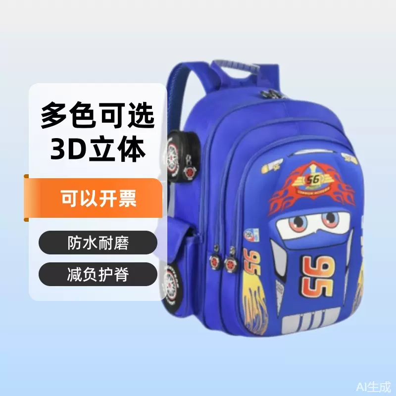 新款小学生书包卡通汽车大容量双肩书包幼儿园男童防水背包耐磨