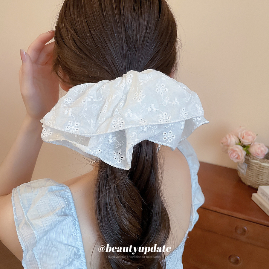 Tela coreana, flor, lazo para el cabello del intestino grueso, sentido de alta calidad, dulce, gran cuerda para el cabello de cola de caballo, accesorios para el cabello de moda de nicho