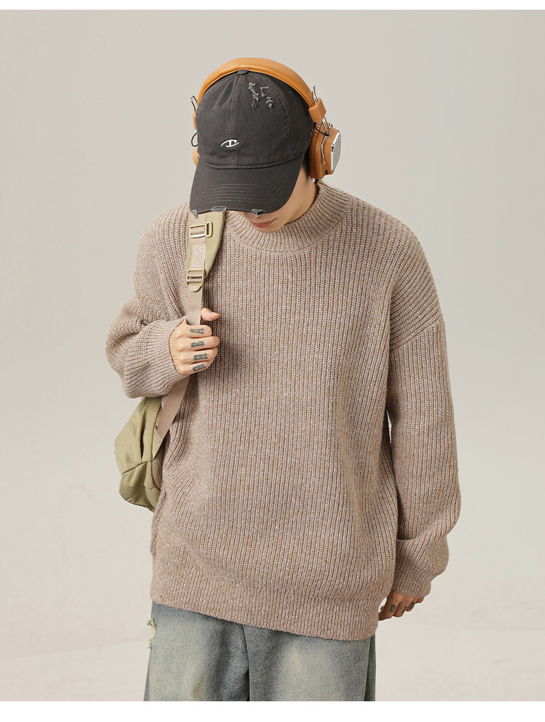 Men’s Vintage Thick Knit Half Turtleneck Sweater Texture Jacquard_voghion.com