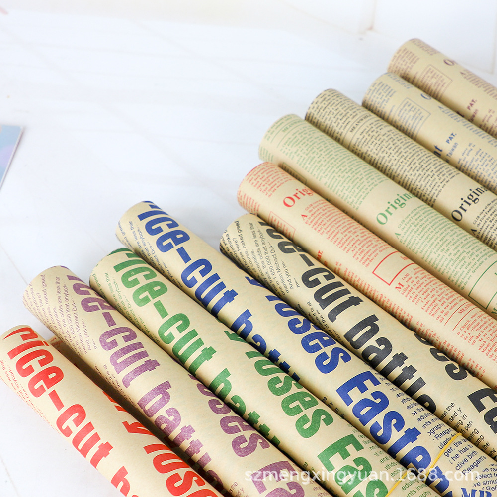 Periódico inglés Papel de fondo de papel kraft retro Papel de regalo de flores Caja de regalo Ramo Papel de regalo de flores