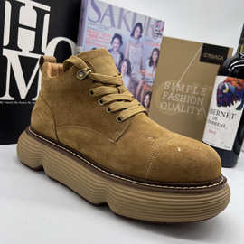 大头男鞋复古马丁靴男冬季百搭户外工装靴中帮男靴耐磨靴子潮真皮